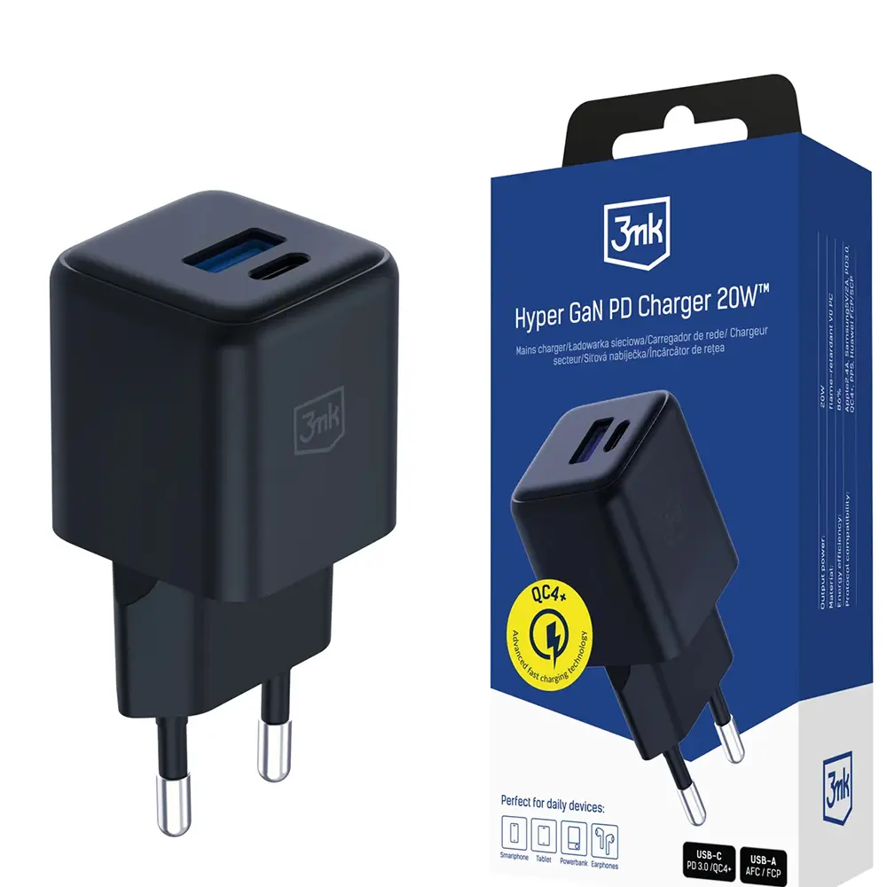3mk síťová nabíječka Hyper GaN Charger 20W, černá