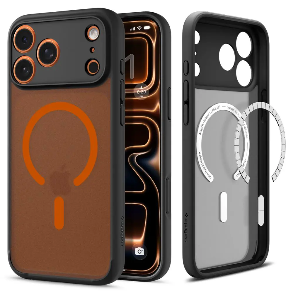 Kryt pro iPhone 17 Pro Spigen Ultra Hybrid MagSafe - černý mráz oranžový