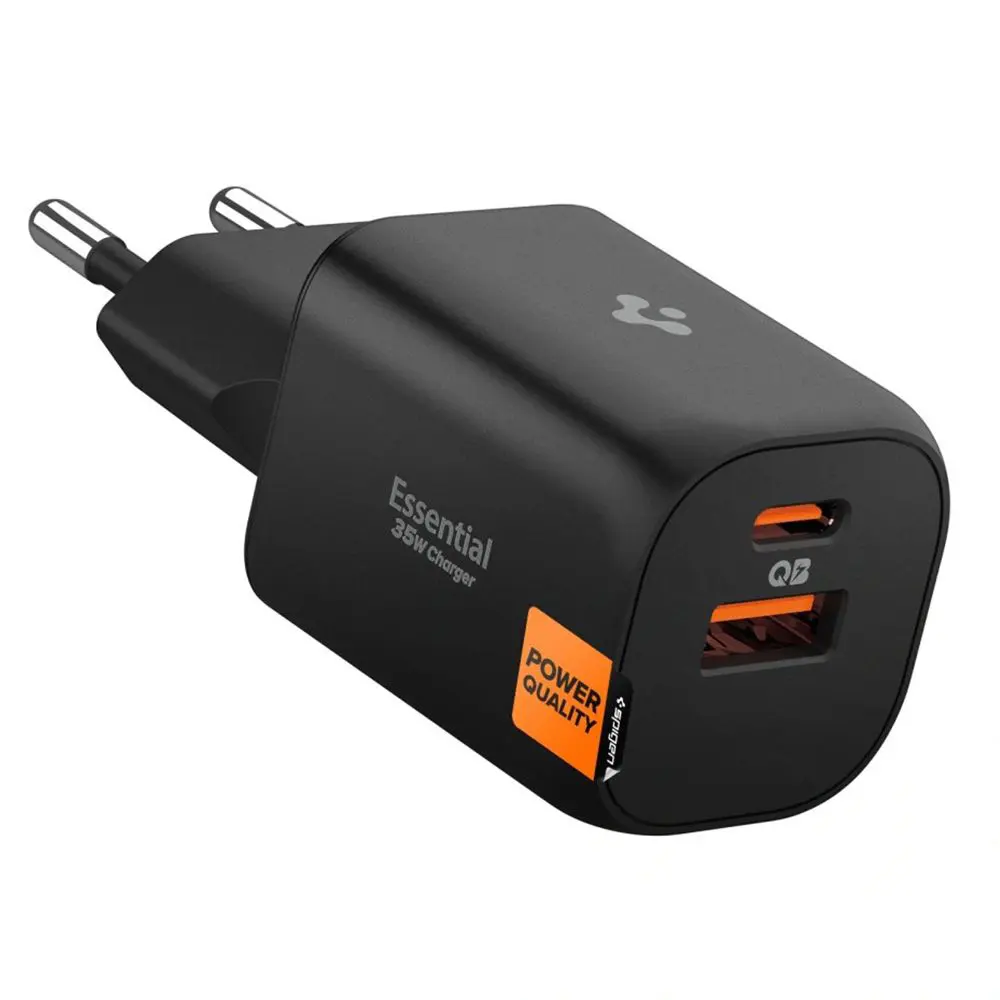 Spigen – nástěnná nabíječka Essential (EE352EU) – USB, Type-C, rychlé nabíjení, Quantum Boost, 35W – černá