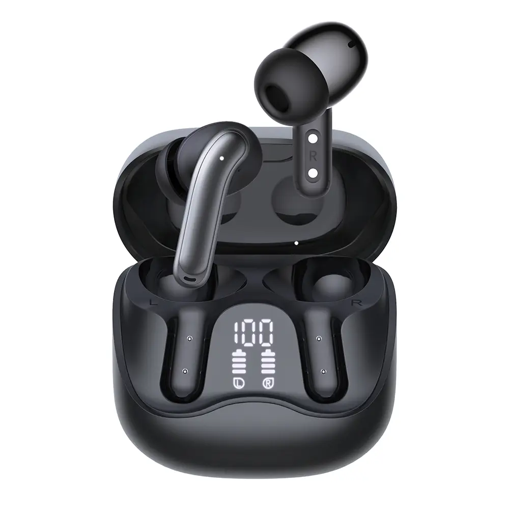 Techsuit – prémiová bezdrátová sluchátka EchoFit Pro (CW5) – Bluetooth V5.4, ANC, ENC, 400mAh, Multi-Connect, rychlé nabíjení, 6 mikrofonů – černá