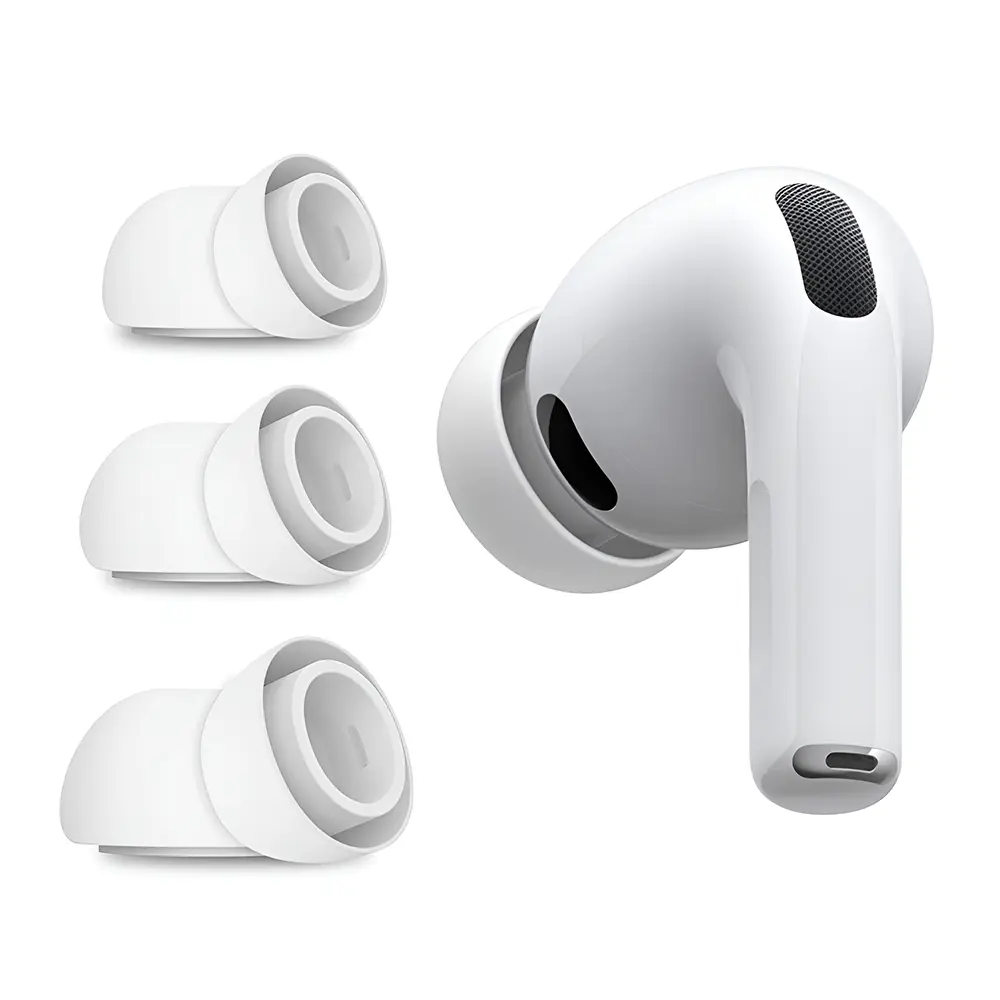 Techsuit – (balení 3 ks) náhradní špunty AirVibe (ET2) – pro Apple AirPods Pro 3, prémiový silikon XS, S, L velikosti – bílé