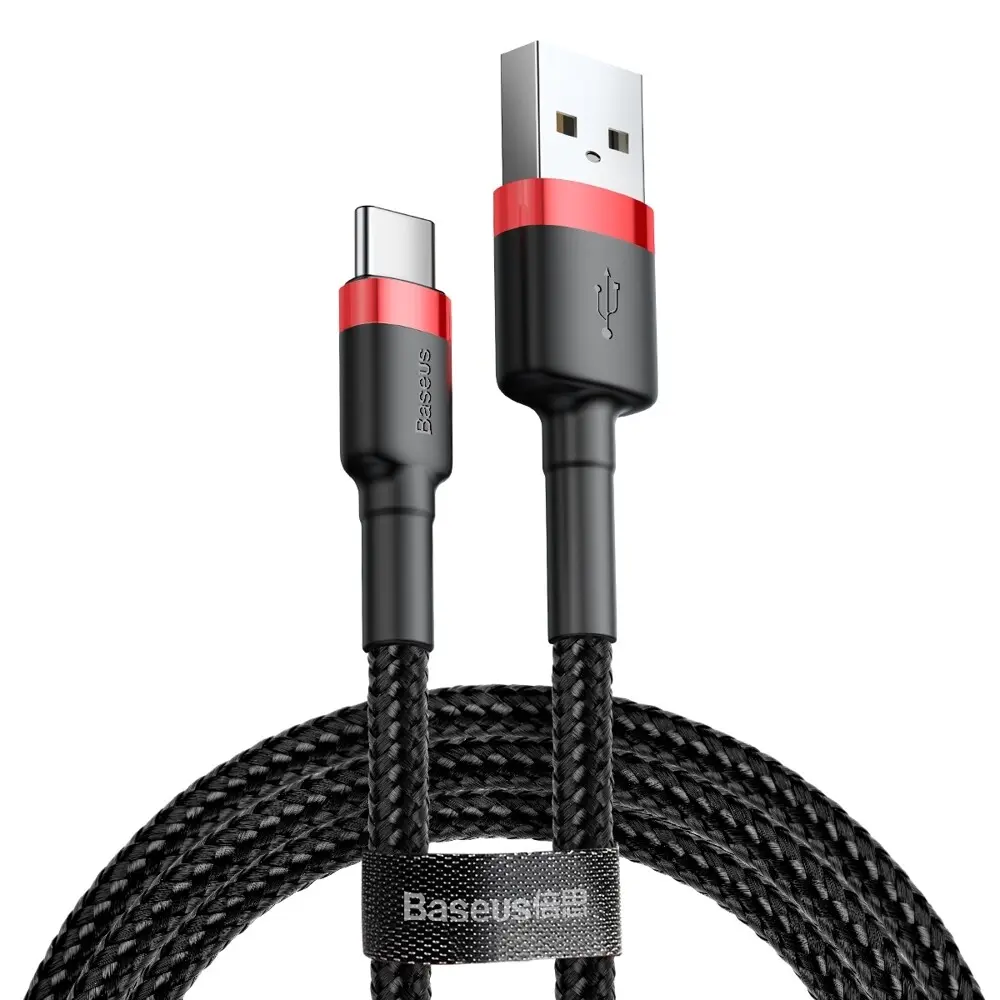 Baseus - datový kabel Cafule (CATKLF-B91) - USB na Type-C 3A, 480Mbps, 1m - červeno / černý