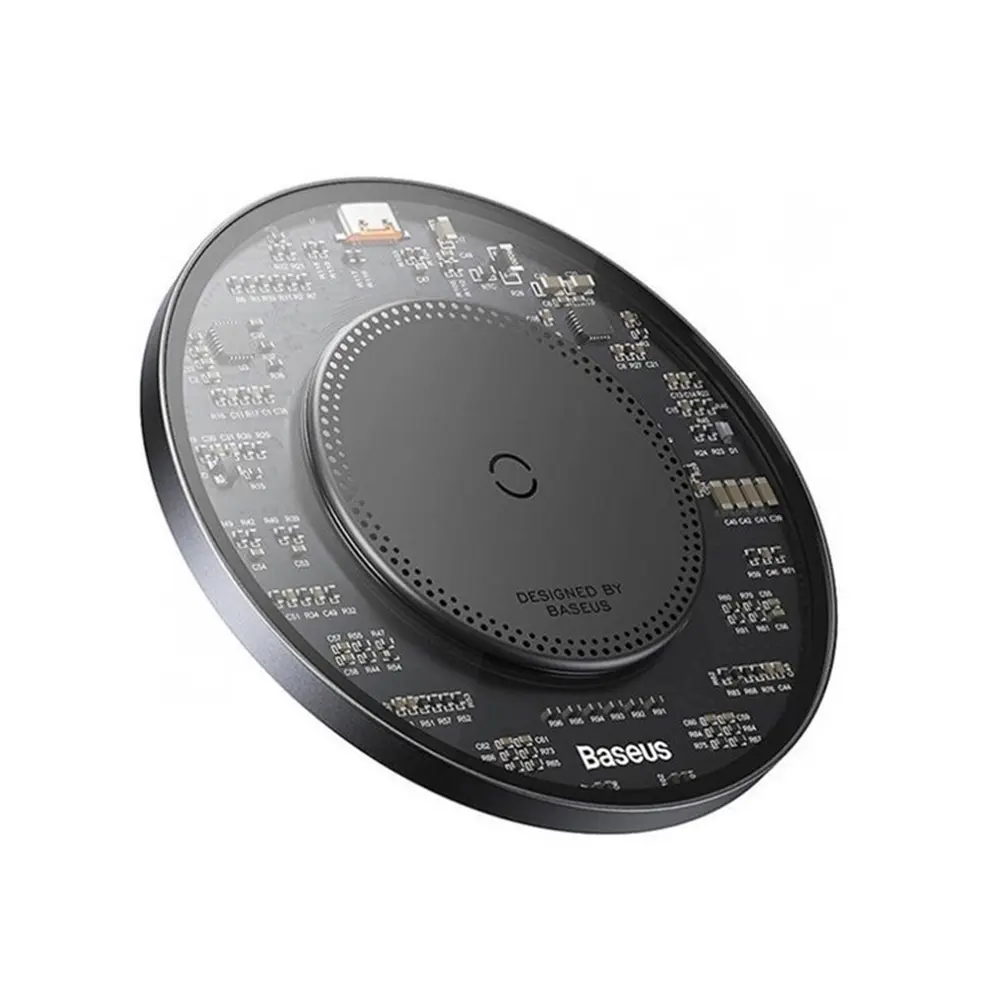 Baseus - bezdrátová nabíječka (CCJJ050001) - průhledná, univerzální pro telefon, sluchátka, 15W, 1.67A s USB-C kabelem - černá