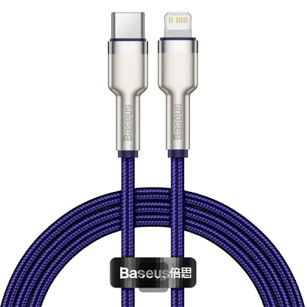 Datový kabel Baseus Cafule Series Metal (CATLJK-A05) – Type-C na Lightning, rychlé nabíjení PD20W, 480Mbps, 2.4A, 1m – fialový