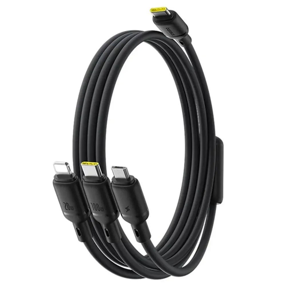Datový kabel Baseus Silky (P10377706123-00) – rychlonabíjení, Type-C na Micro-USB, Lightning, USB-C, 100W, 1.5m – Cosmic Black