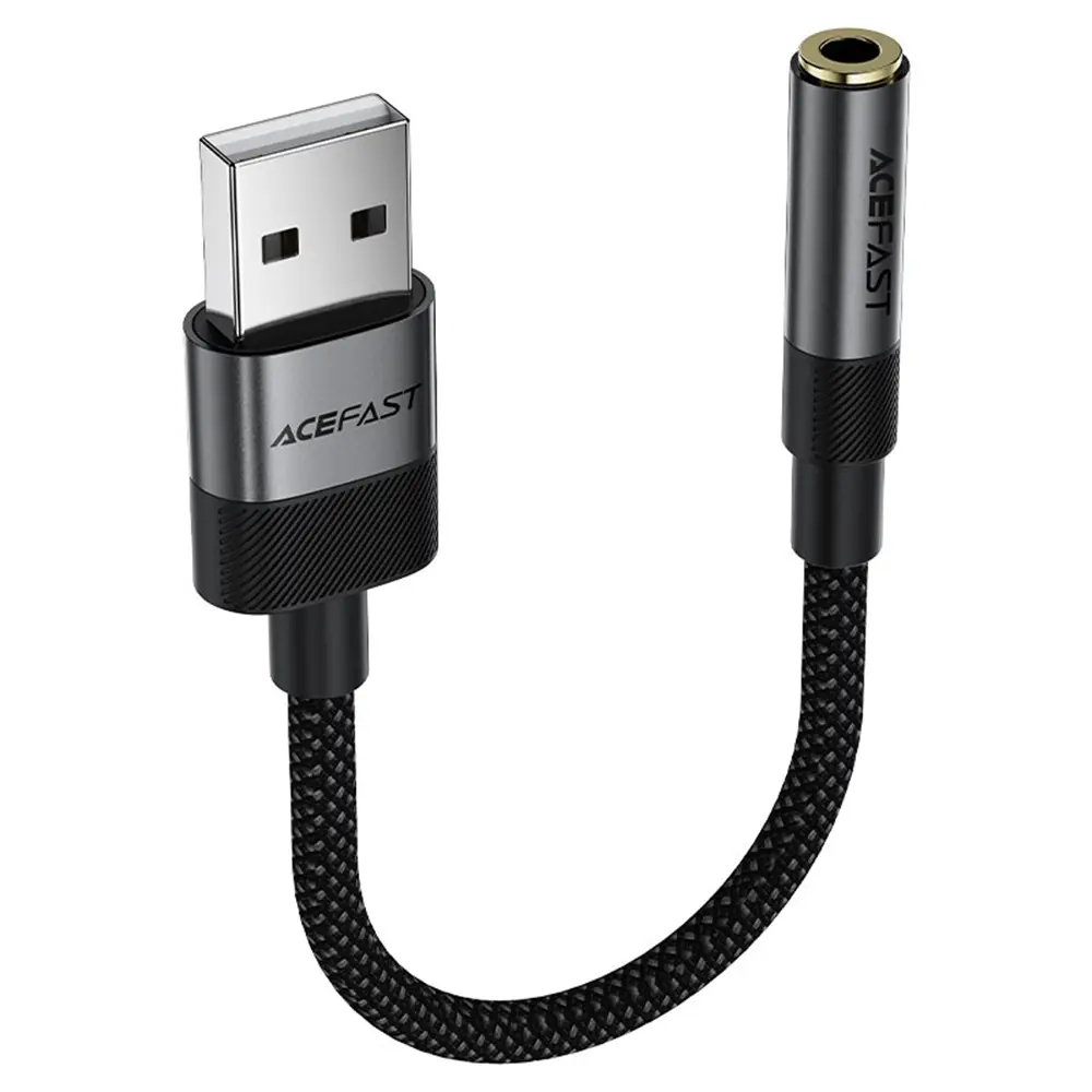 Acefast - audio adaptér (J13) - USB samec na 3,5mm jack samice, plug &amp; play, vysoce věrný zvuk, bez zpoždění, 15cm - černý