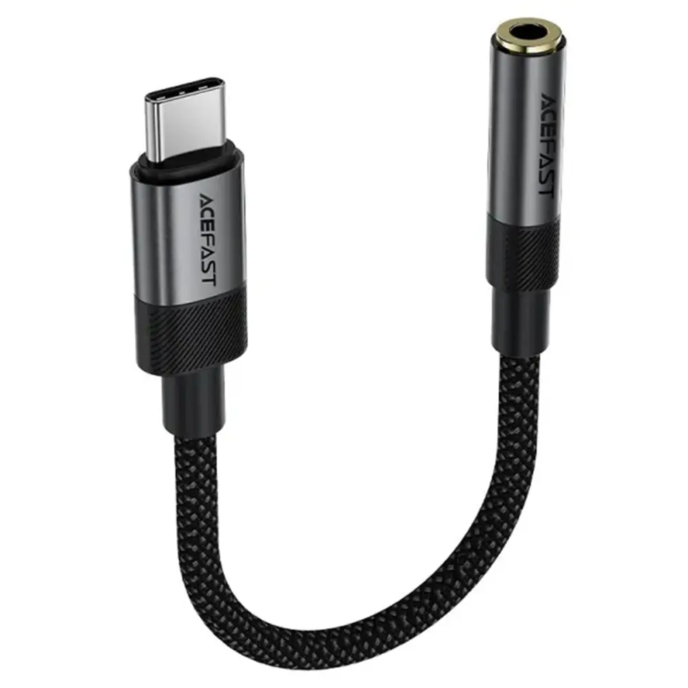Acefast – audio adaptér (J12) – USB-C (samec) na 3,5mm jack (samice), plug &amp; play, věrný zvuk, bez zpoždění, 15 cm – černý