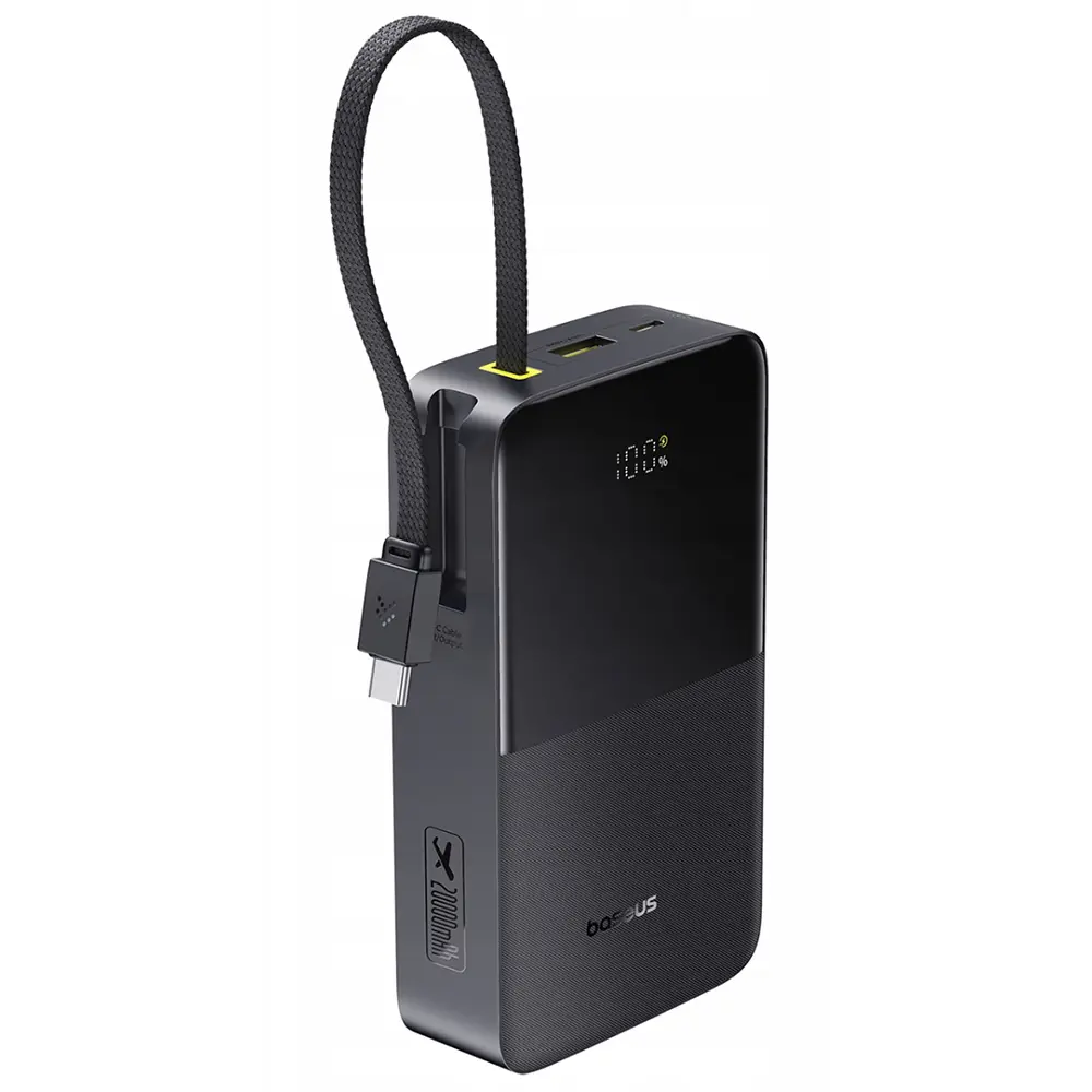 Baseus – powerbanka EnerFill Bipow2 Pro (E0027701) – vestavěný USB-C kabel, 20000 mAh, 22,5 W, digitální displej – Cosmic Black