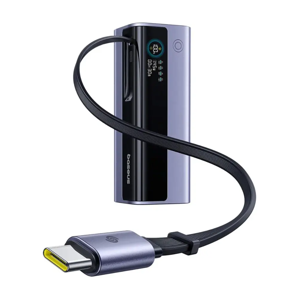 Baseus - Power Bank EnerGeek GR11 powerbanka s výsuvným USB-C kabelem 20000 mAh 145W - šedá