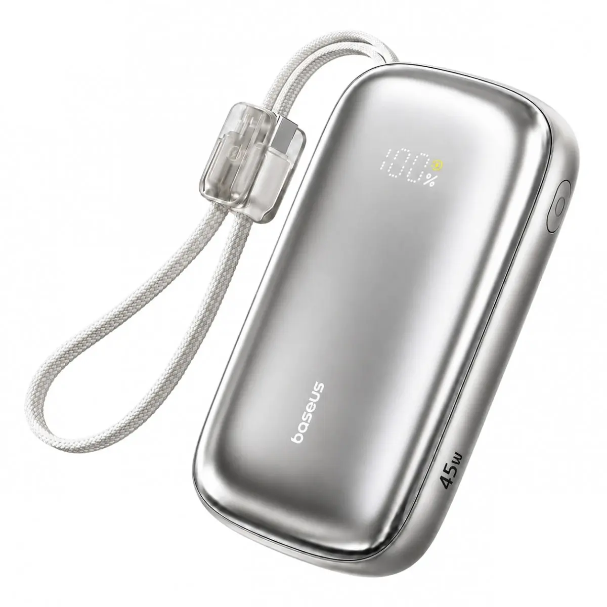 Baseus – powerbanka EnerFill FC21 Qpow 3 Ultra (E0027Q01) – odpojitelný kabel, 10000mAh, 45W, USB, USB-C – Natural Titanium