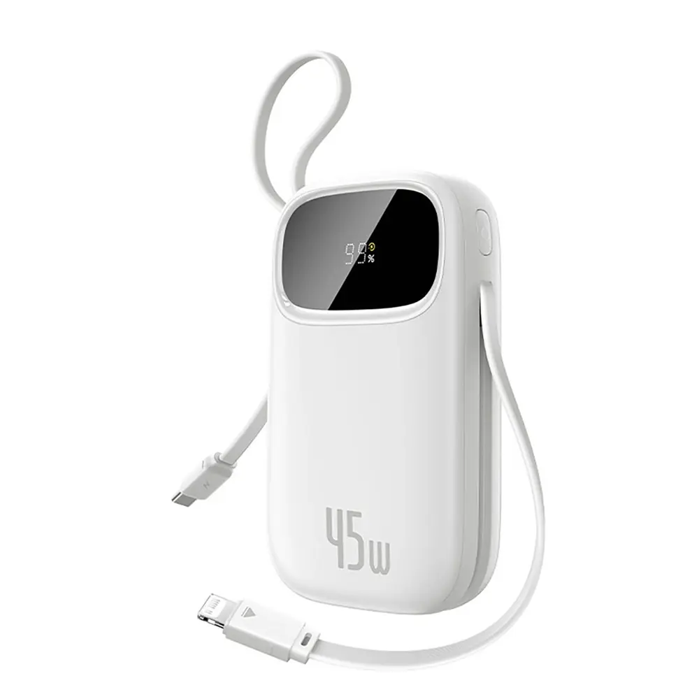 Baseus - powerbanka EnerFill FC31 Qpow 3 (E0028C01) - USB-C/Lightning kabely, 10000mAh, 45W, digitální displej - Moon White