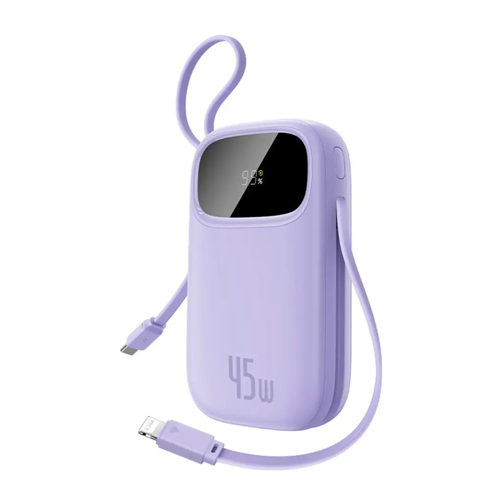 Baseus – powerbanka EnerFill FC31 Qpow 3 (E0028C02) – USB-C/Lightning kabely, 10000mAh, 45W, digitální displej – Nebula Purple