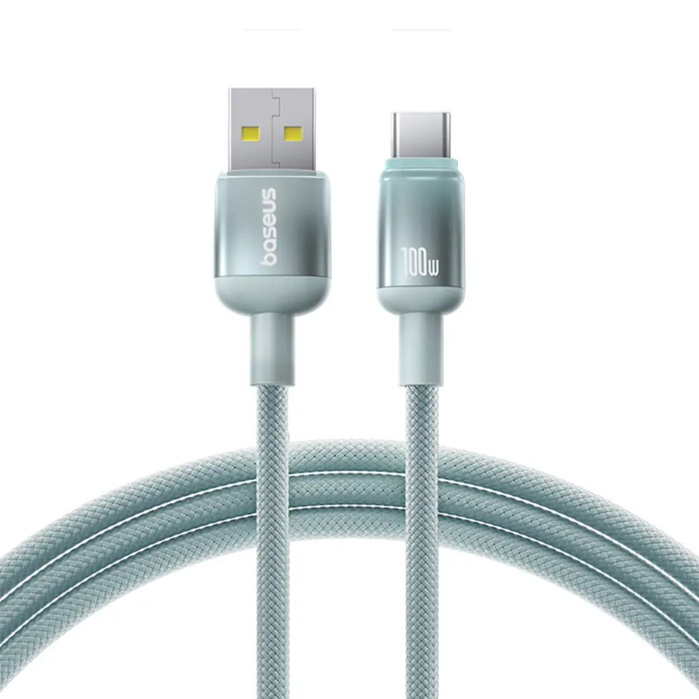 Datový kabel Baseus Discolor Series (E0420801) – USB na Type-C, opletený nylonový kabel, 480 Mb/s, 100 W, 2 m – modrozelený