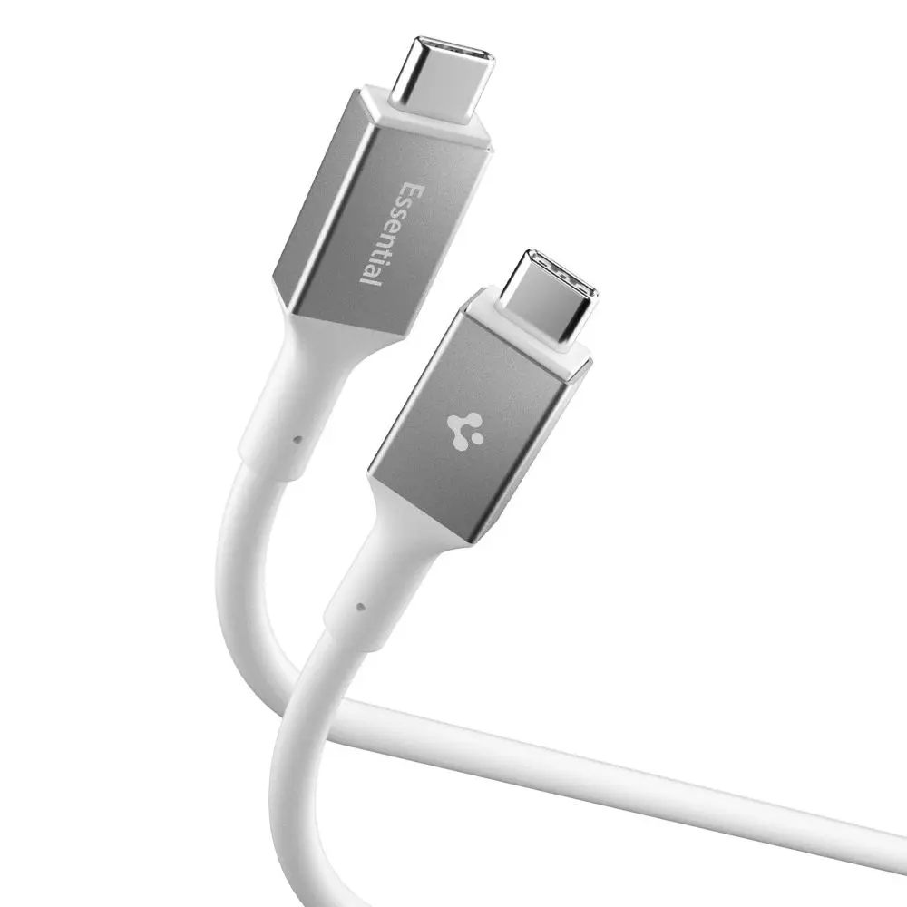 Spigen – datový kabel Essential (EB10020CC) – rychlonabíjení, Type-C na Type-C, 100W, 5Gbps, čip E-Marker, 2m – bílý