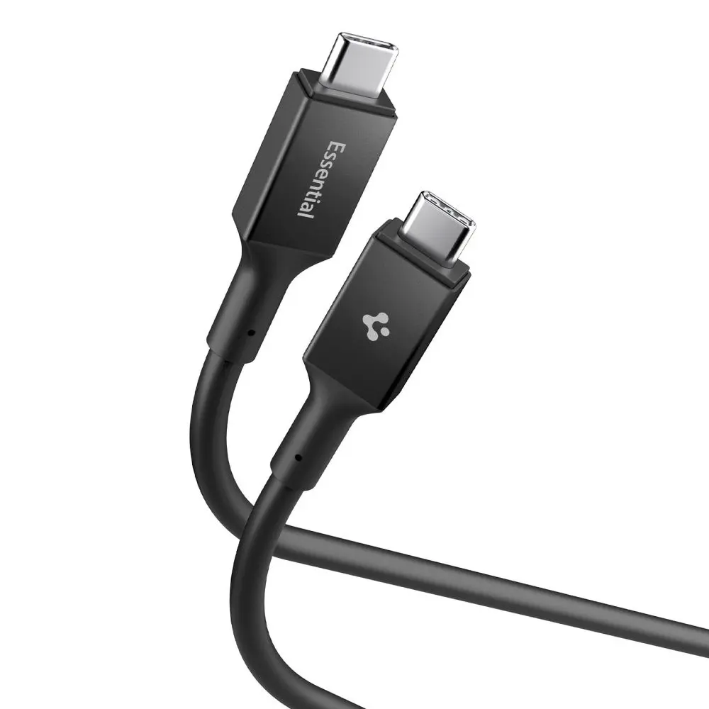 Spigen – datový kabel Essential (EB24012CC) – rychlé nabíjení, Type-C na Type-C, 240W, 40Gbps, čip E-Marker, 8K, 1,2m – černý