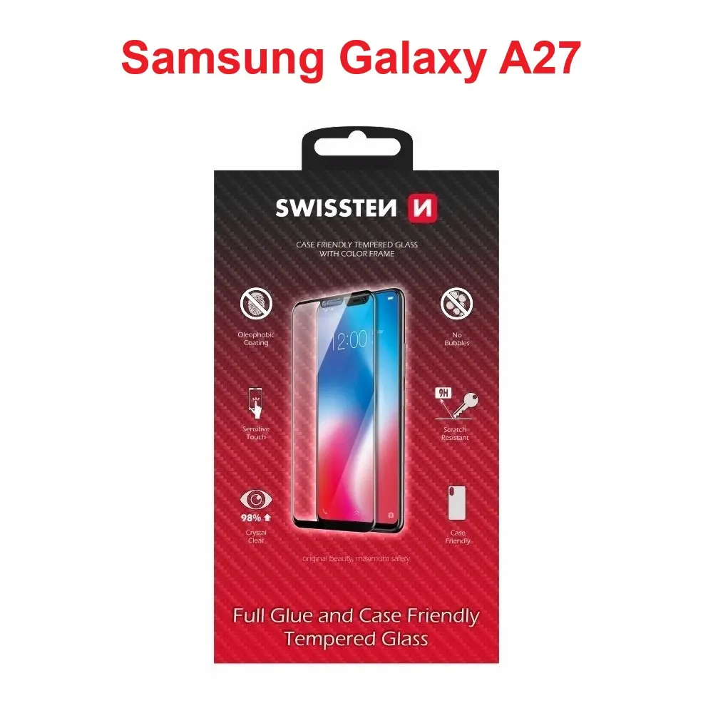 Tvrzené sklo Swissten full glue, color frame, case friendly pro Samsung Galaxy A27 5G černé