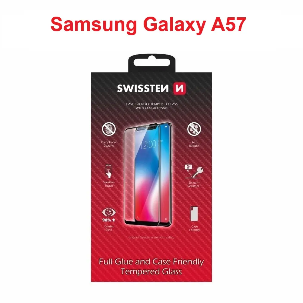 Tvrzené sklo Swissten full glue, color frame, case friendly pro Samsung Galaxy A57 5G černé