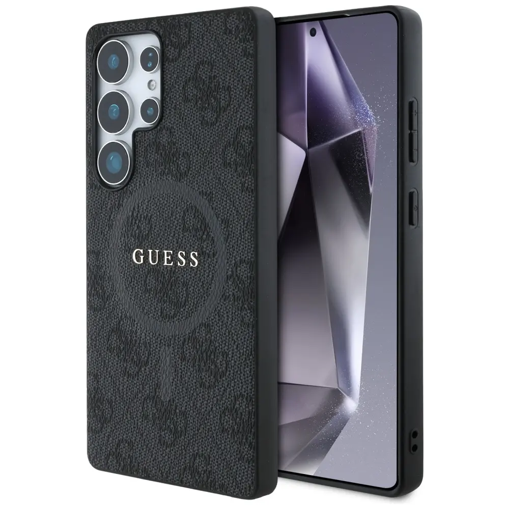 Zadní kryt Guess PU Leather 4G Colored Ring MagSafe pro Samsung Galaxy S25 Ultra Black