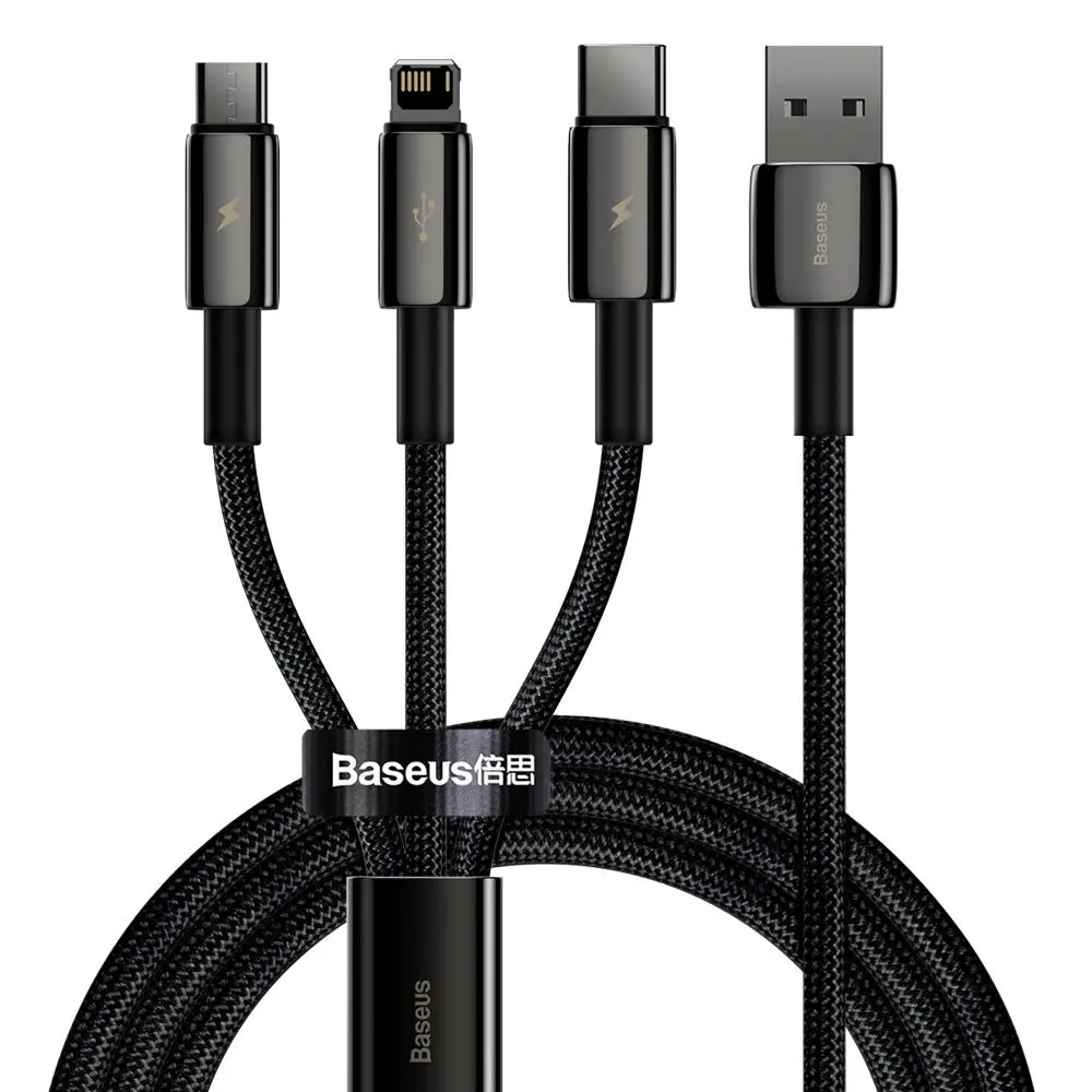 Baseus - datový kabel Tugsten Gold 3v1 (CAMLTWJ-01) - USB na Type-C, Lightning, Micro-USB 3,5A, 1,5m - černý