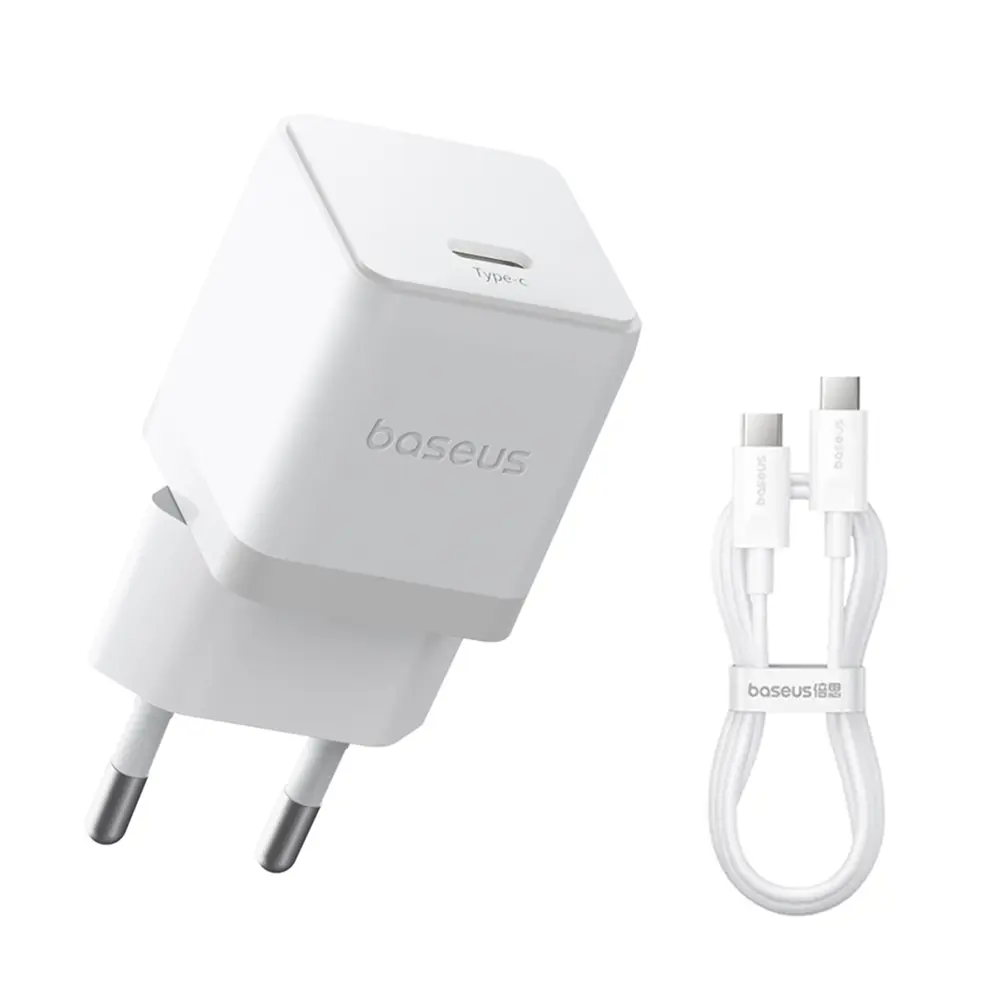 Nabíječka Baseus Palm Fast USB-C 20W + Datový Kabel USB-C/USB-C 1m White