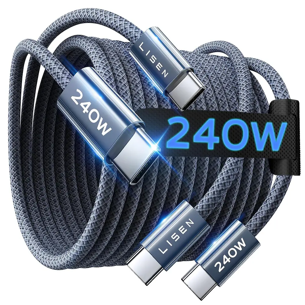Lisen - datový kabel (YL0123070023) (2 ks) - Type-C na Type-C, 240W, nylonem opletený, 2m - tmavě modrá