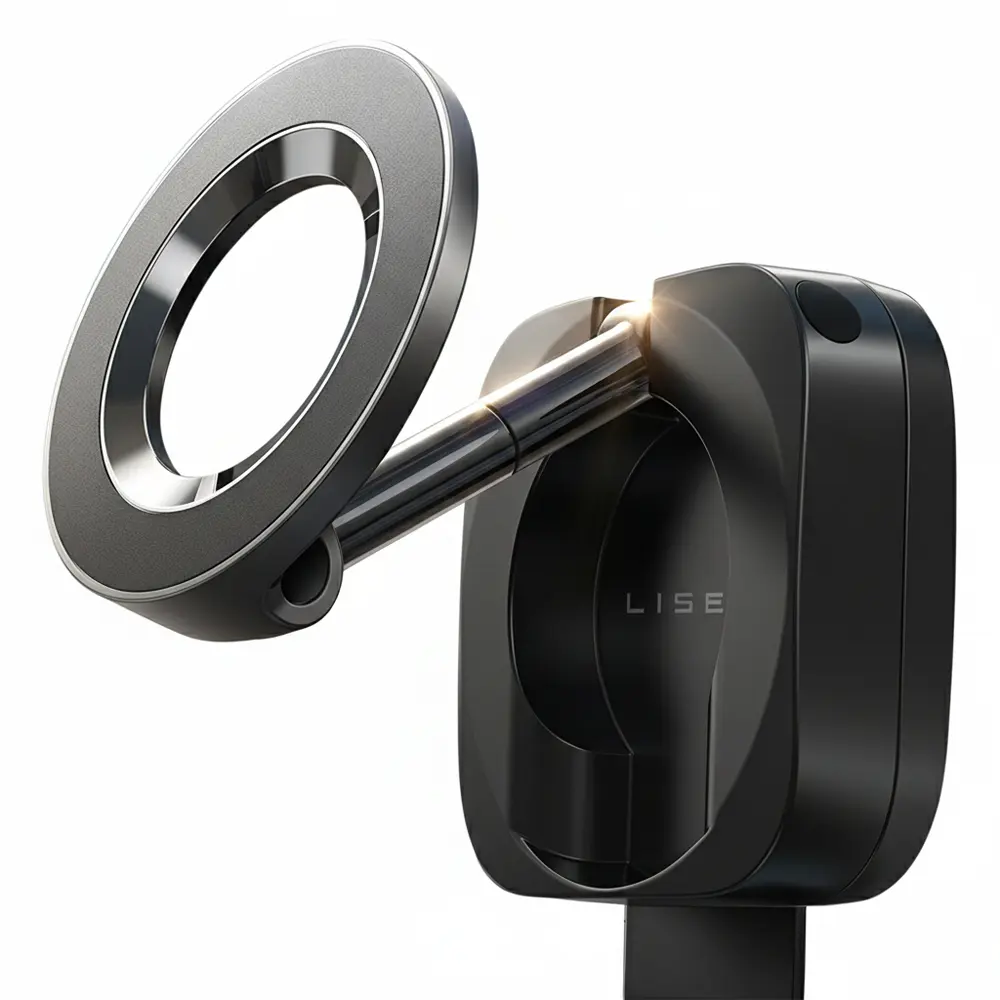 Lisen držák do auta (YL0224110001) - magnetický na palubní desku, stůl, otočný o 360°, skládací, klip na stůl, bezpečné uchycení - černý