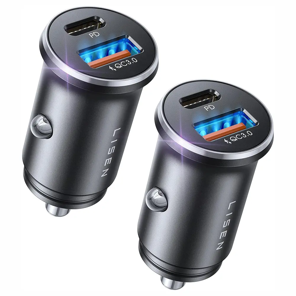 Lisen - (2 kusy) nabíječka do auta (YL0223080038) - rychlé nabíjení, USB, Type-C, adaptér do zapalovače, PD36W, QC18W - černá