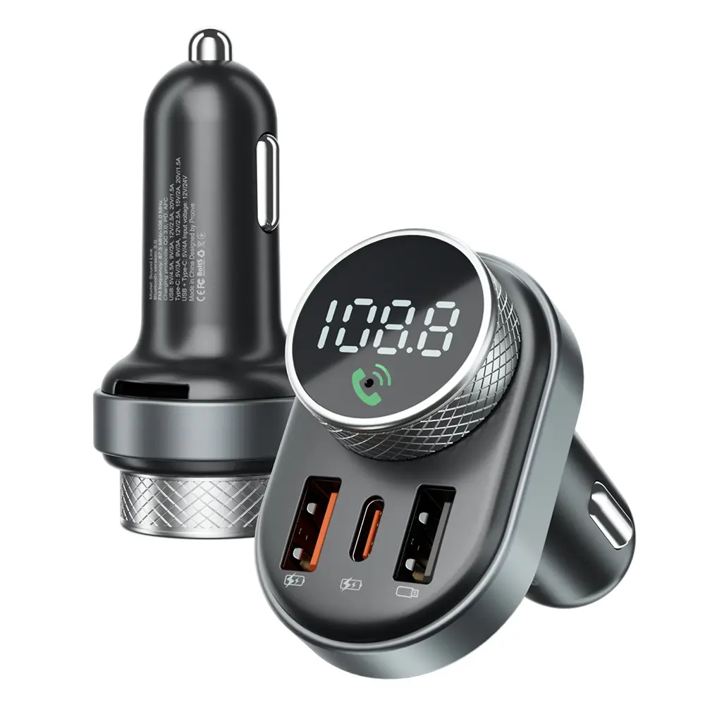 Proove - nabíječka do auta s FM modulátorem (FMSL30110001) - USB, Type-C, U-Disk, TF, Bluetooth 5.4, rychlé nabíjení, 30 W - černá
