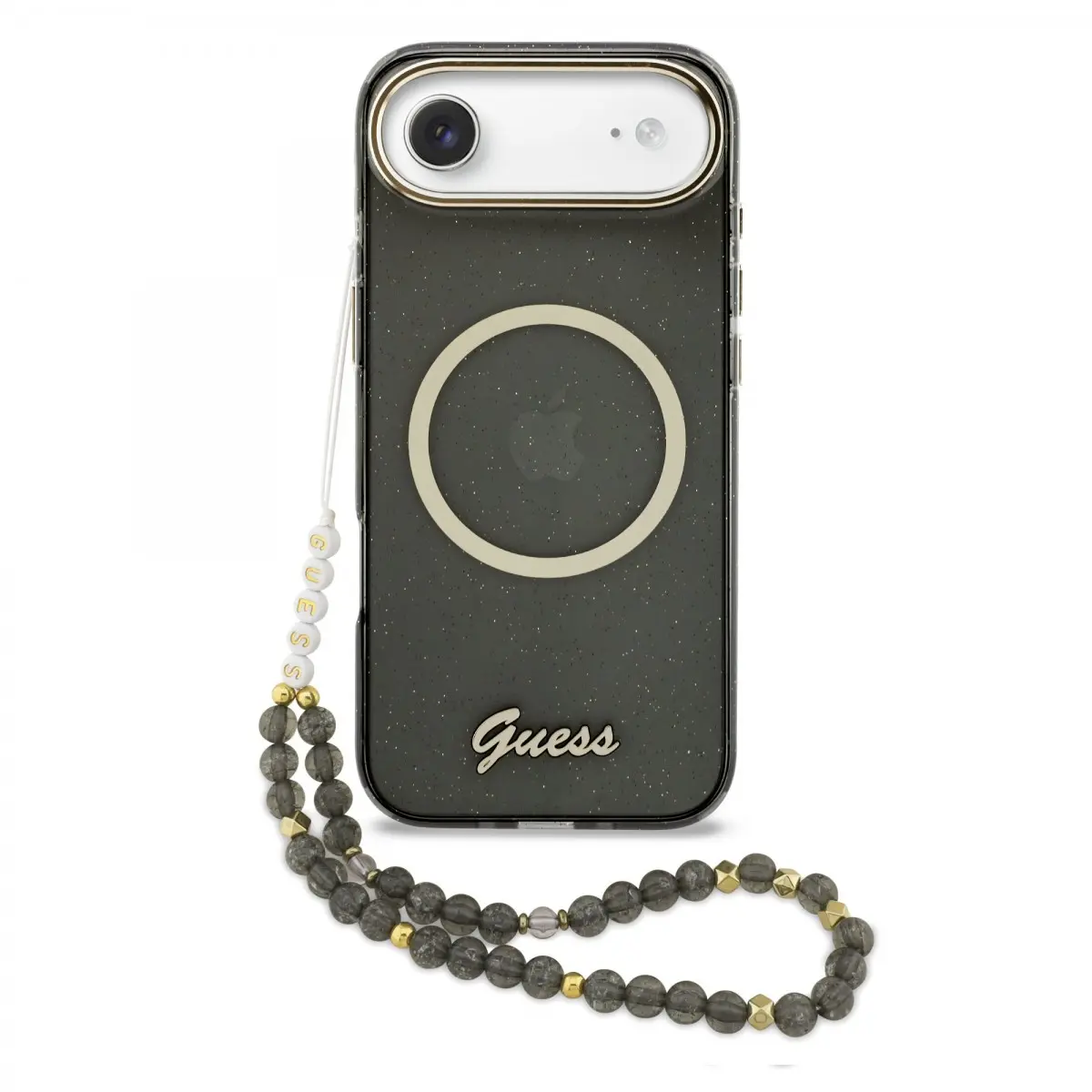 Zadní kryt Guess IML Glitter Script Strap MagSafe pro iPhone Air Black