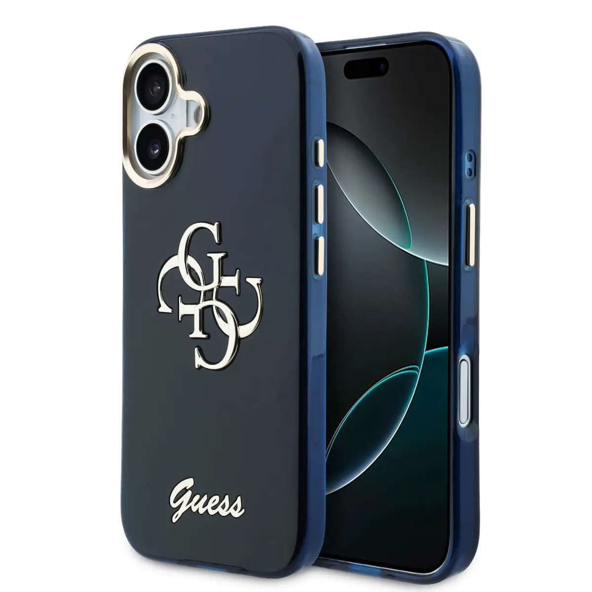 Zadní kryt Guess IML 4G Script Metal Logo pro iPhone 17 Blue