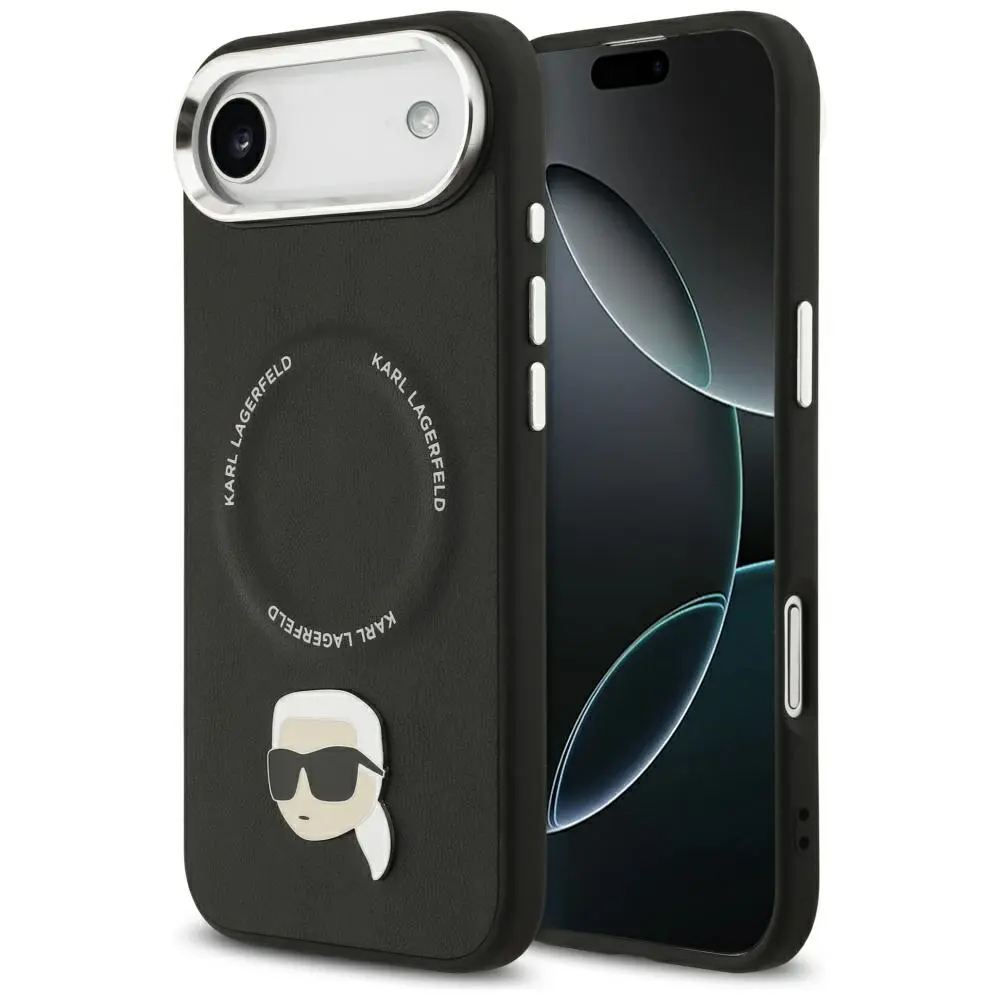 Karl Lagerfeld – Leather Karl Pin MagSafe kožené pouzdro pro iPhone 17 Air – černé