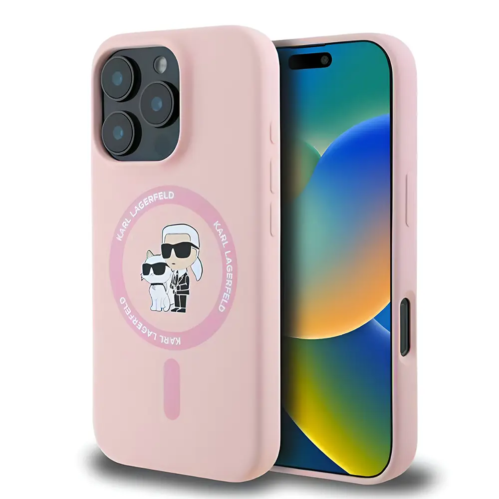 Karl Lagerfeld - silikonový kryt KC s prstenem a MagSafe (KLHMP16XSCMKCRHP) - iPhone 16 Pro Max - růžový