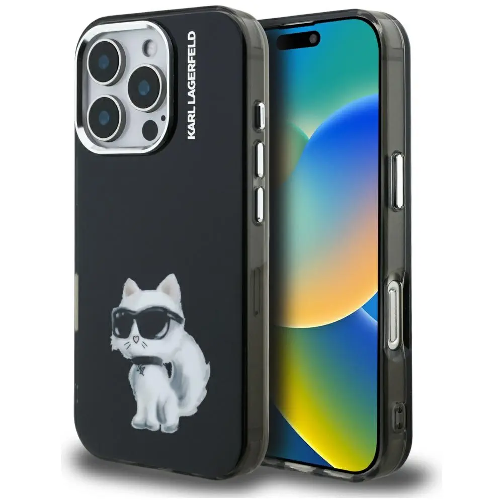 Karl Lagerfeld - IML akvarelové logo Choupette (KLHCP16XHMCHAQK) - iPhone 16 Pro Max - černý