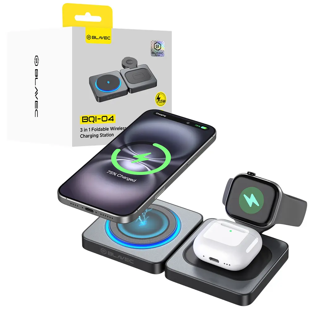 Bezdrátová nabíječka Blavec BQI-04 Qi 15W Magnetic Magsafe 3v1 UniCharge (BQI04-QIMB) černá