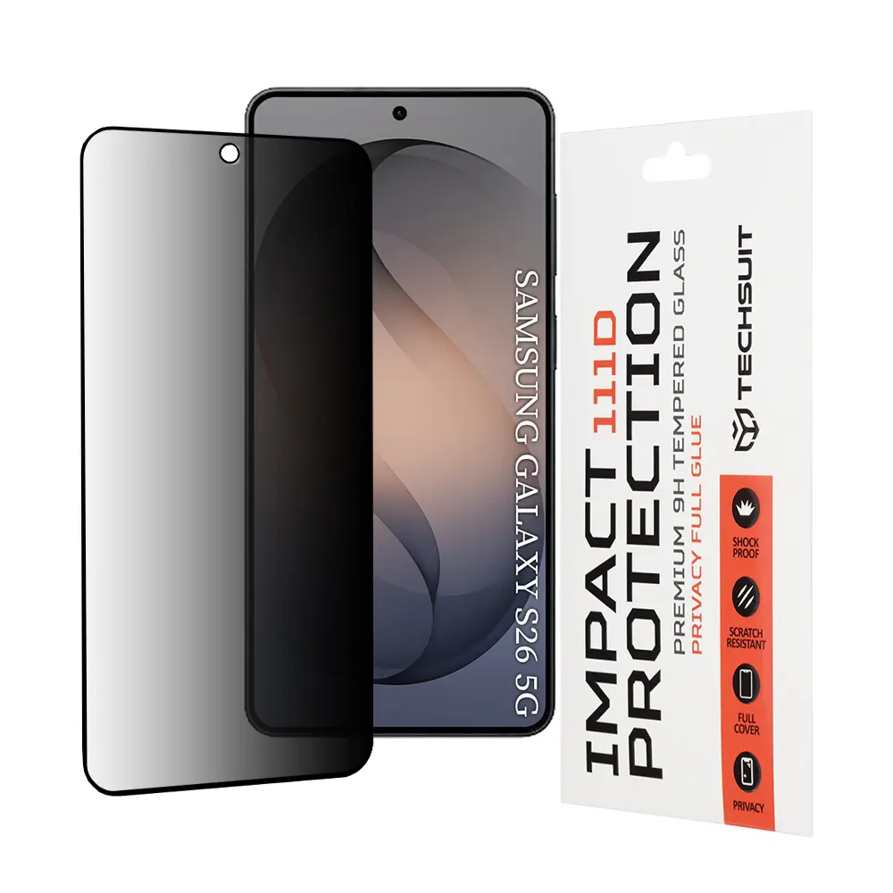 Techsuit - 111D privátní ochranné sklo s lepením po celé ploše pro Samsung Galaxy S26 - černé