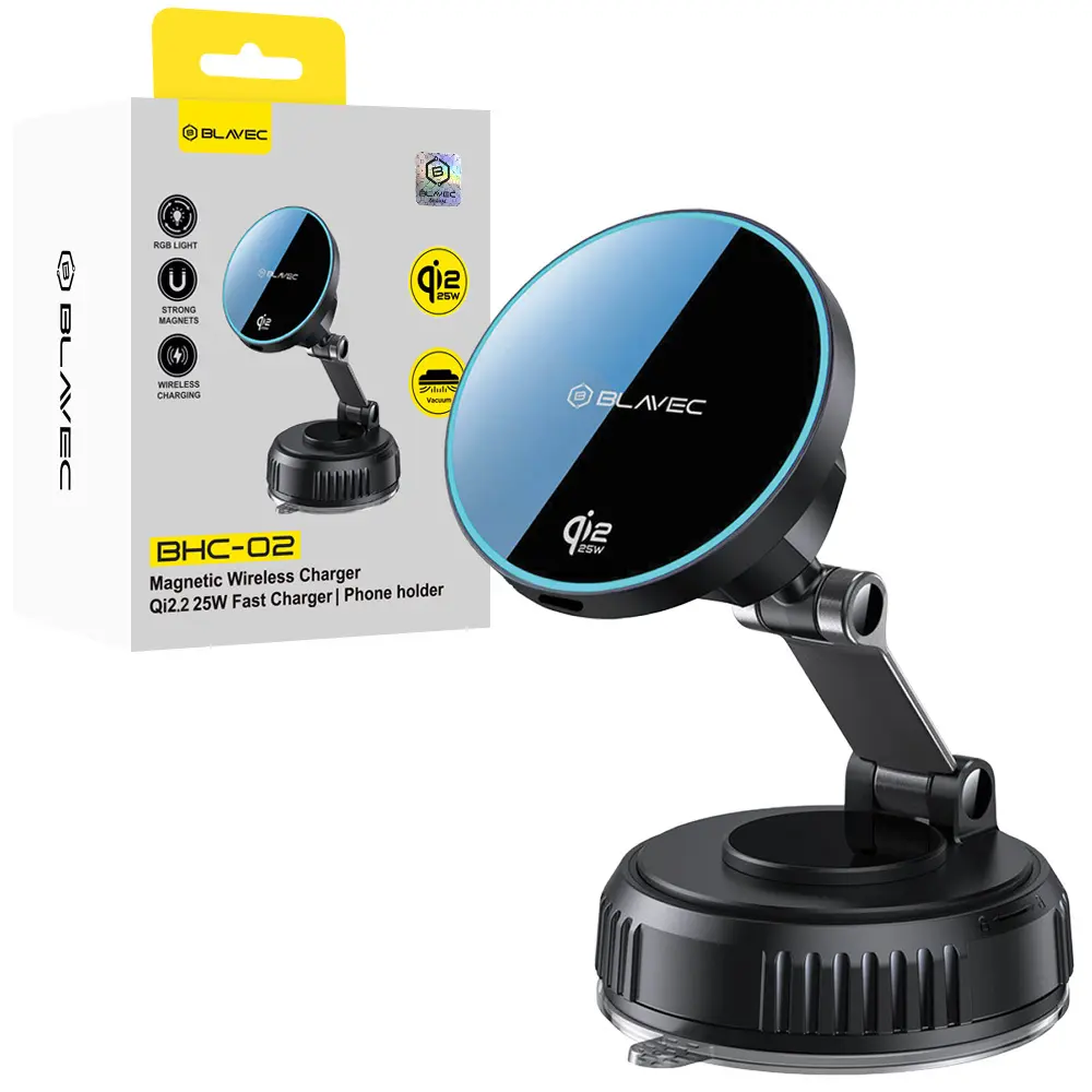 Držák do auta Blavec BHC-02 Qi2 25W Vacum Magnetic s bezdrátovým nabíjením (BHC02-QI2PMWIB) černý