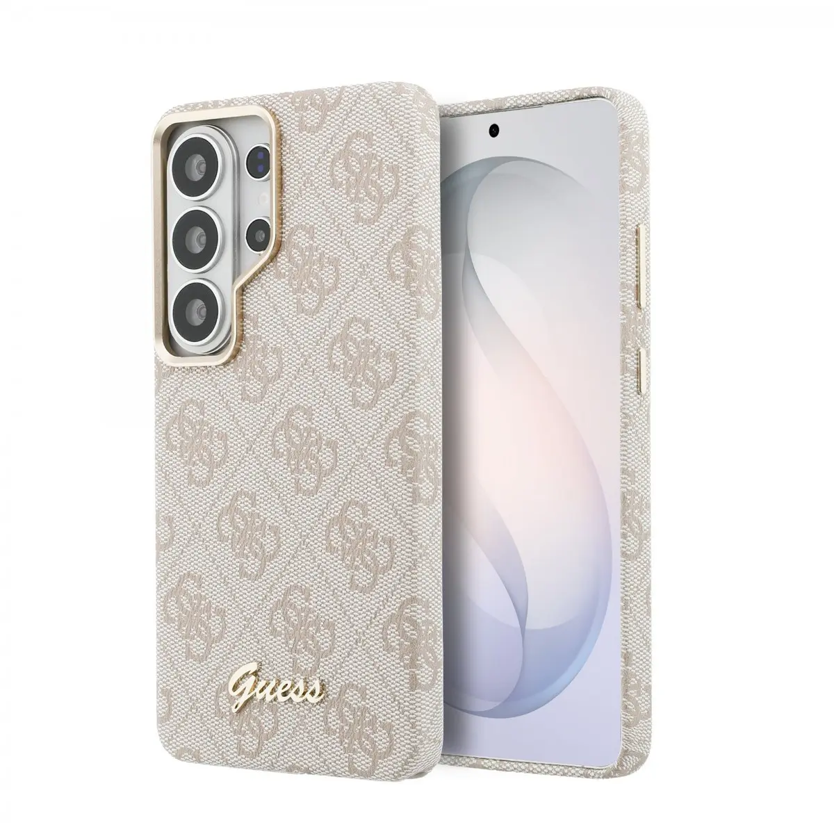 Zadní kryt Guess PU 4G Script Metal Logo Magnetic pro Samsung Galaxy S26 Ultra růžový
