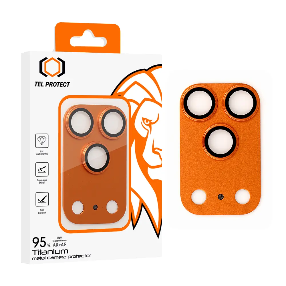 Tvrzené sklo Tel Protect 95% AR+AF Full Metal Camera Protector na fotoaparát pro iPhone 17 Pro oranžové