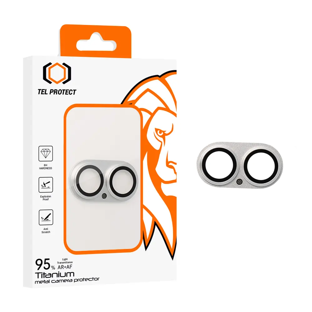 Tvrzené sklo Tel Protect 95% AR+AF Full Metal Camera Protector na fotoaparát pro iPhone 17 stříbrné