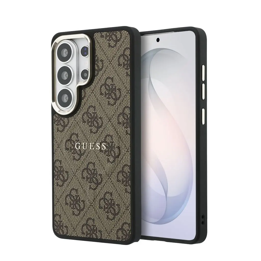 Zadní kryt Guess PU Leather 4G Gold Frame Magnetic pro Samsung Galaxy S26 Ultra hnědý
