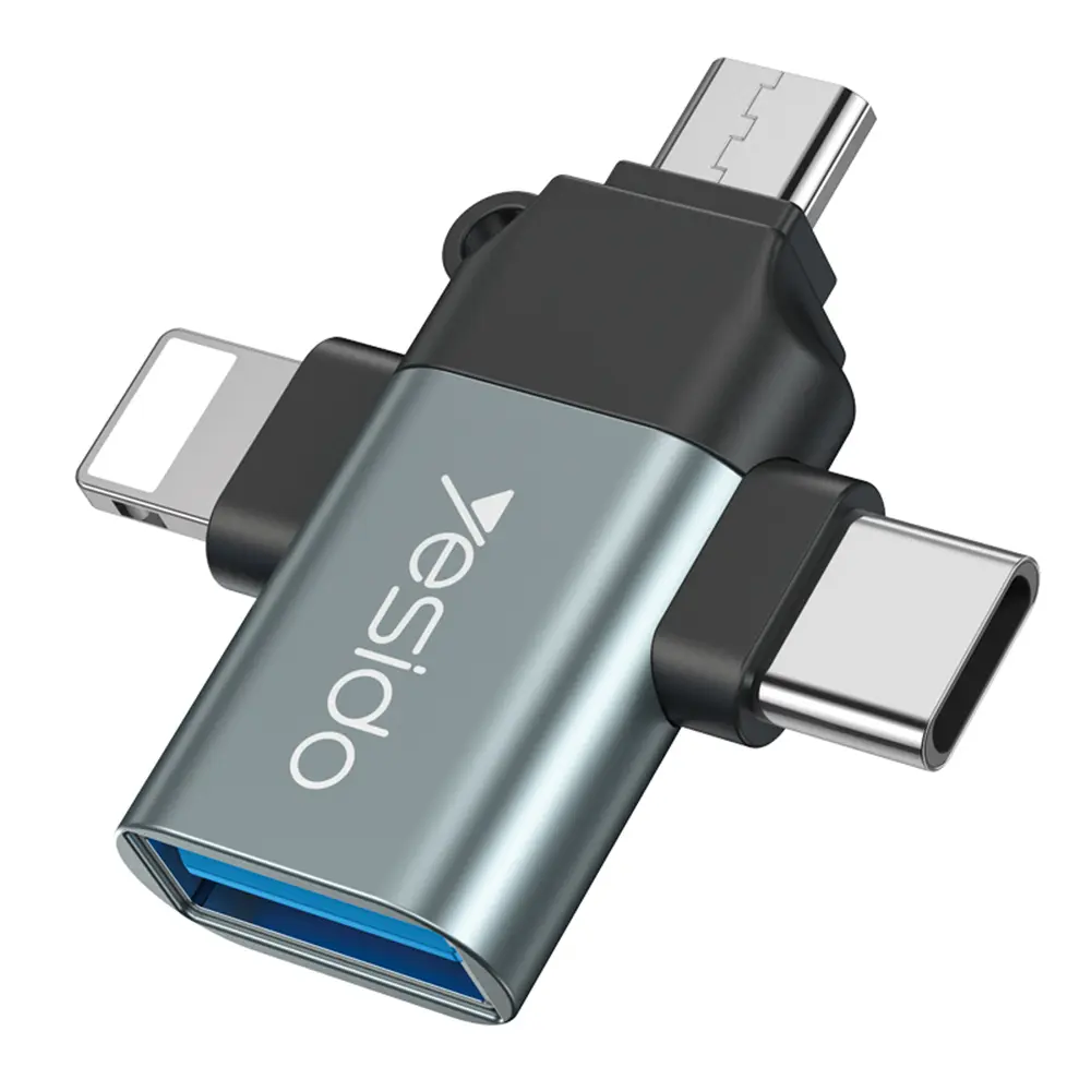 Yesido - OTG Adaptér (GS15) - USB na Lightning, Micro-USB, Type-C, Plug &amp; Play, 480Mbps - Černá