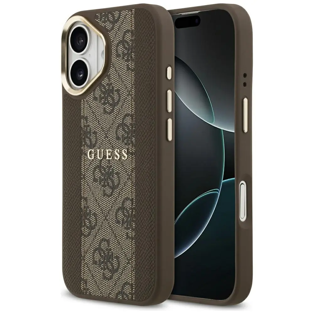 Guess - Pevný kryt 4G Stripe MagSafe (GUHMP17SPG4SEMCW) - iPhone 17 - Hnědá