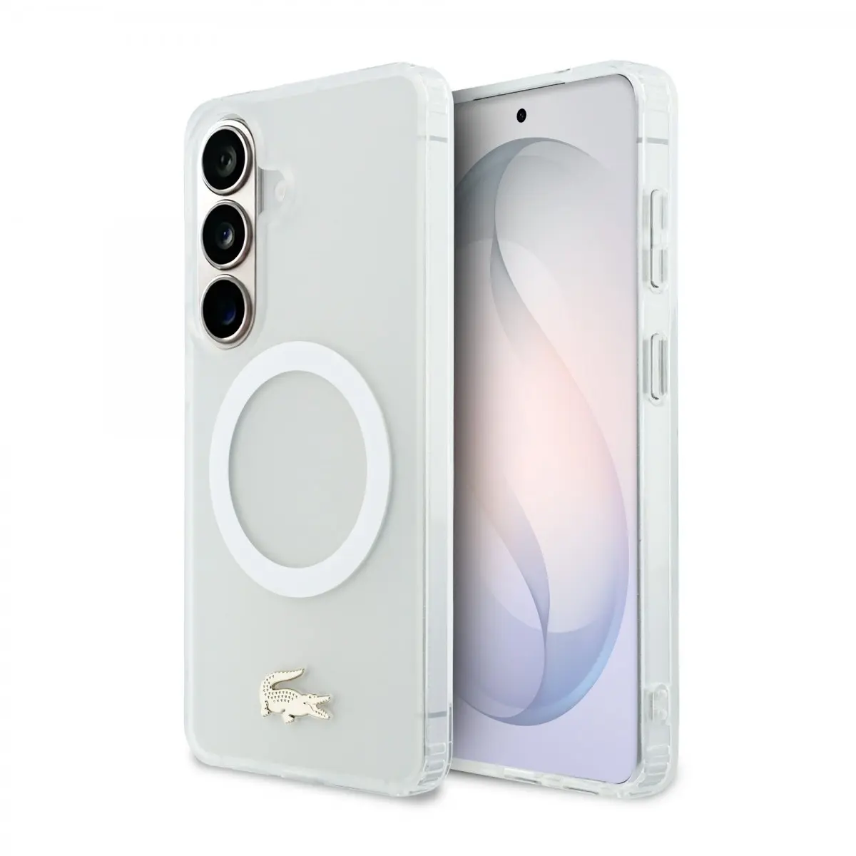 Zadní kryt Lacoste PC/TPU Frosted Finish Gold Logo Magnetic pro Samsung Galaxy S26 bílý