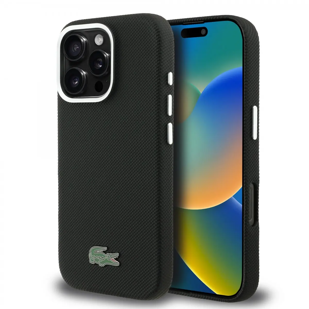 Zadní kryt Lacoste PVC Iconic Petit Pique Metal Logo MagSafe pro iPhone 16 Pro černý