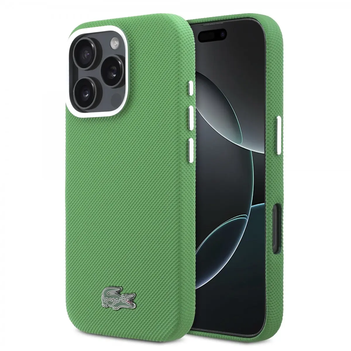 Zadní kryt Lacoste PVC Iconic Petit Pique Metal Logo MagSafe pro iPhone 16 Pro Estragon Green
