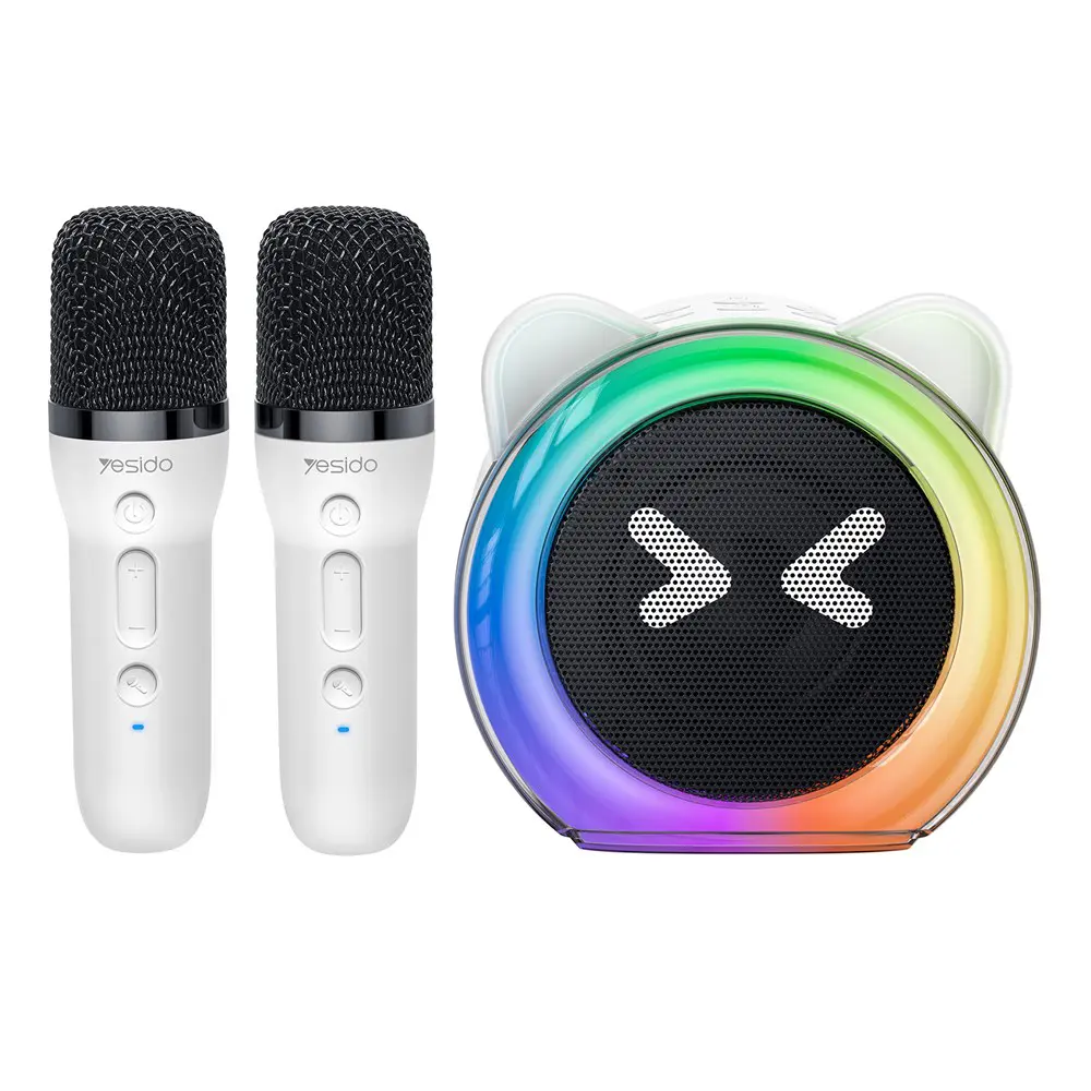 Yesido - Bezdrátový karaoke reproduktor (YSW36) - se 2x Mikrofony 300mAh, Bluetooth 5.3, TF karta, USB, AUX, 1200mAh, 5W - Bílá