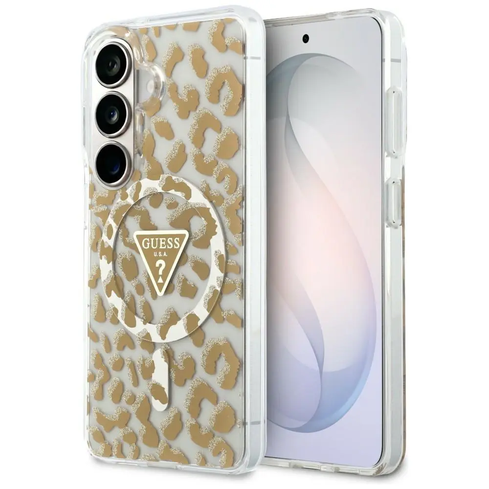 Guess – IML Leopard Print Triangle pouzdro pro Samsung Galaxy S26 – hnědé
