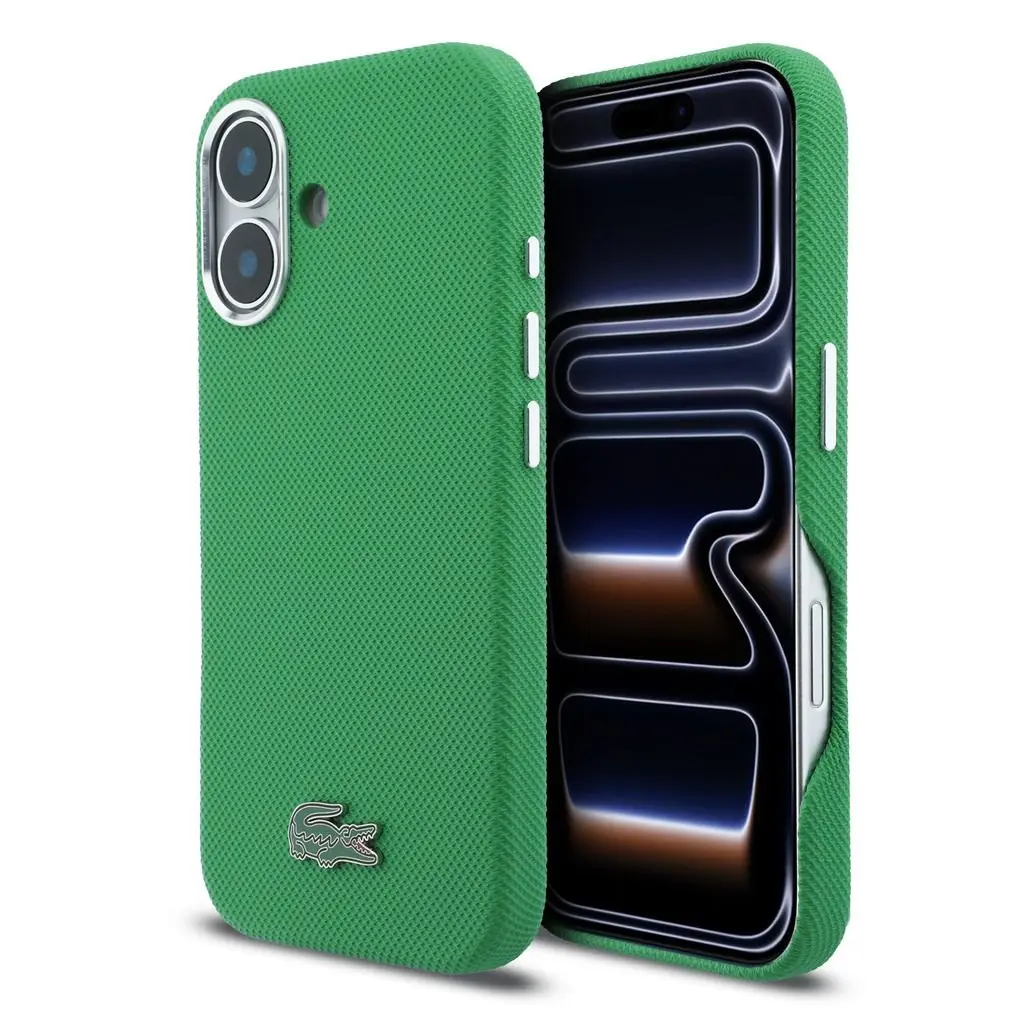 Zadní kryt Lacoste PVC Iconic Petit Pique Metal Logo MagSafe pro iPhone 16 Estragon Green