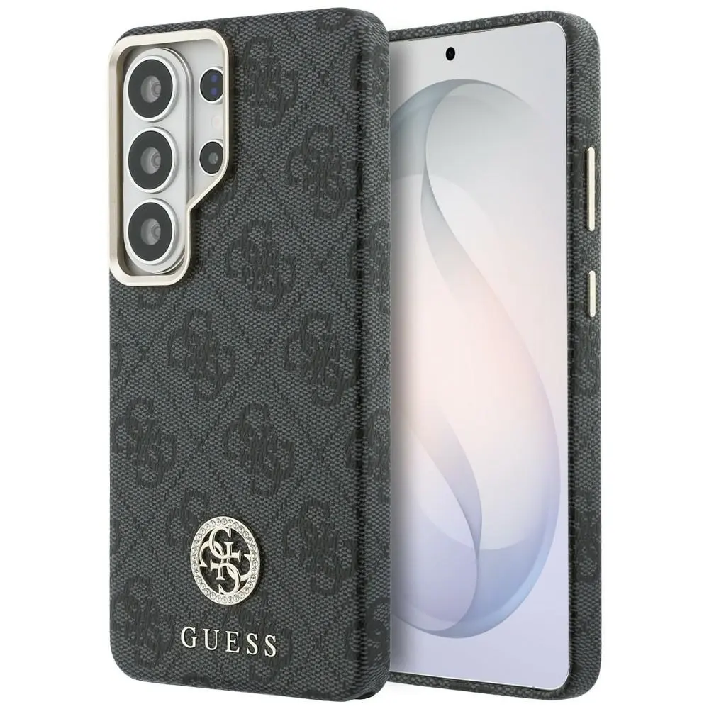 Zadní kryt Guess PU Leather 4G Strass Logo Gold Frame Magnetic pro Samsung Galaxy S26 Ultra černý