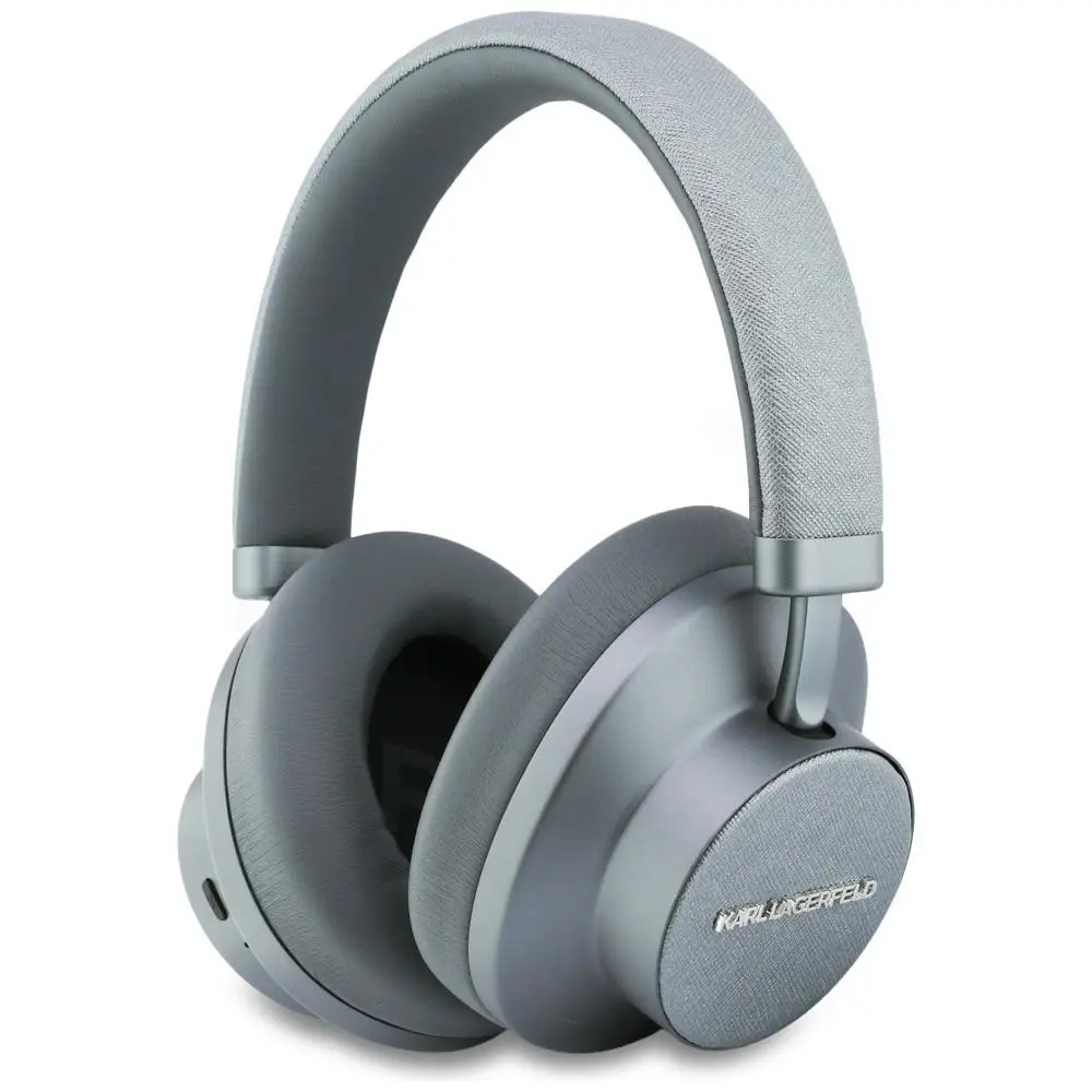Karl Lagerfeld - Wireless Headphones Saffiano Elongated bezdrátová sluchátka přes hlavu s ANC, Bluetooth a USB-C - šedá